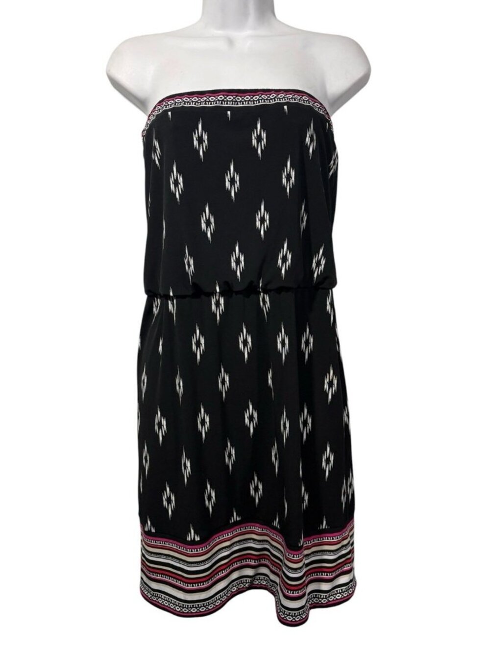 WHBM Womens Sleeveless Tube Top Dress Black Southwest Aztec Print Sz XS